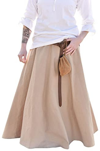 Battle-Merchant Mittelalterlicher Rock Damen Baumwolle | bodenlang und weit ausgestellt in div Farben S-XXL | Mittelalter LARP Kleidung Magd Wikinger (Hellbraun, M)