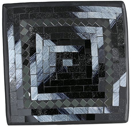 ART-CRAFT Dekoschale Mosaikschale schwarz mit Spiegel Tonschale Schlüsselschale aus Terracotta mit handbemalten Glaselementen zu einem schönen Muster von Hand gearbeitet
