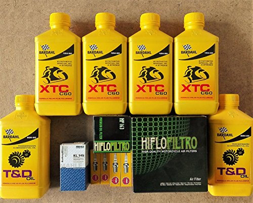 Inspektionskit 4 Liter Bardahl XTC C60 15 W50 1 Ölfilter Hiflo HF163 1 Luftfilter hiflo HFA7910 2 Kerzen NGK DCPR8EKC 2 Kerzen NGK BKR7EKC 1 Kraftstofffilter MAHLE KL145 2 Liter Öl Getriebe Bardahl T
