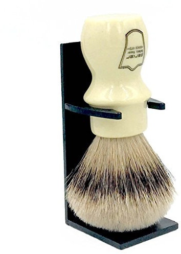Parker Rasierhobel, 100% Silberspitz Dachshaar Rasierpinsel mit Bürstenständer - Extra dichte und extra weiche Borsten - Deluxe Handgefertigter Becher-Rasierpinsel