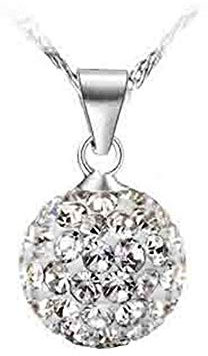 liuduo Beautiful 925 Womens Crystal solid Silver Disco Ball Friendship NECKLACE AND STUD EARRING SET 10mm