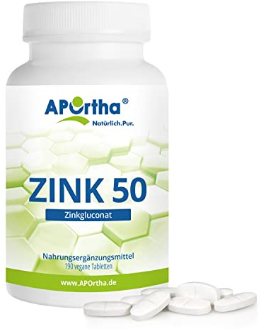 APOrtha® Zink Tabletten hochdosiert 190 vegane Tabletten | 50 mg Zinkbisgluconat pro Tablette, Jahresvorrat mit 0,5 Tabletten am Tag, vegan, hoch bioverfügbar, ohne Zusätze