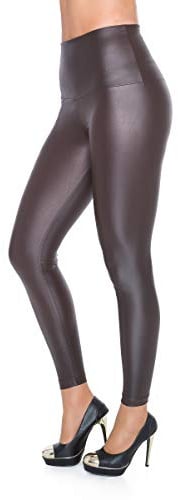 FUTURO FASHION Damen Metallic Leggings High Waist - Glänzende Wet Look Hose für Karneval, Fasching & 80er Party - Blickdicht & Elastisch