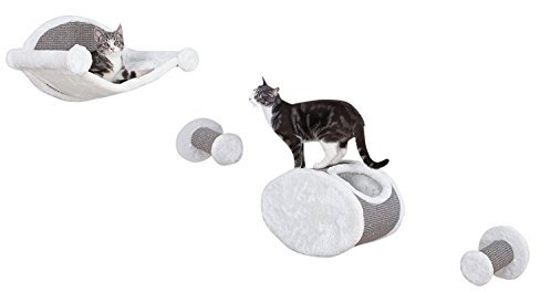 TRIXIE Katzen-Lounge-Set zur Wandmontage, Hängematte und Höhle mit Zwei Stufen, Katzenmöbel, Kratzbaum, Grau
