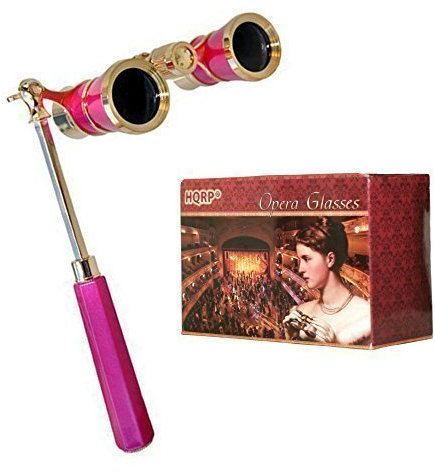 HQRP Theaterglas/Opernglas 3 x 25 rosa mit goldenem Zierleisten und ausziehbarem Griff