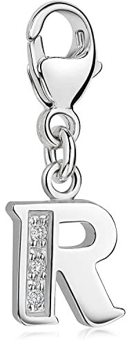 Materia Buchstabe R Anhänger Silber 925 mit 3 Zirkonia - Alphabet Charms C68