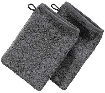 Möve Waschhandschuh 2er-Pack Quadretti Walk-Frottier Graphit Größe 15x20 cm