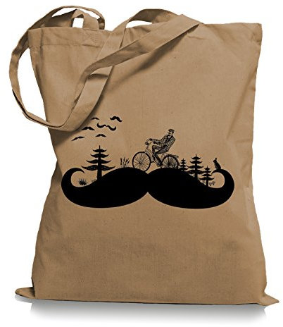 Ma2ca Moustache Land Stoffbeutel | Kult Hipster Retro Tragetasche Bart-caramell
