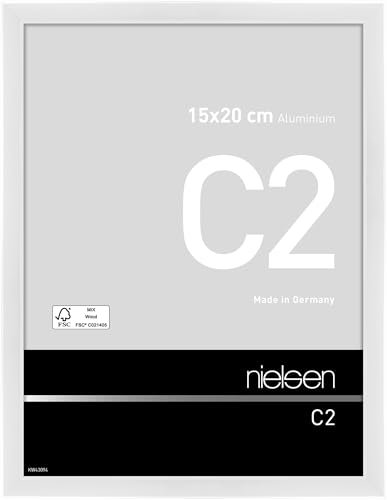 nielsen Bilderrahmen, 15 x 20 cm, Aluminium, Weiß glanz, Fotorahmen zum Auftstellen und Aufhängen im Hoch- & Querformat, Echtglas, C2