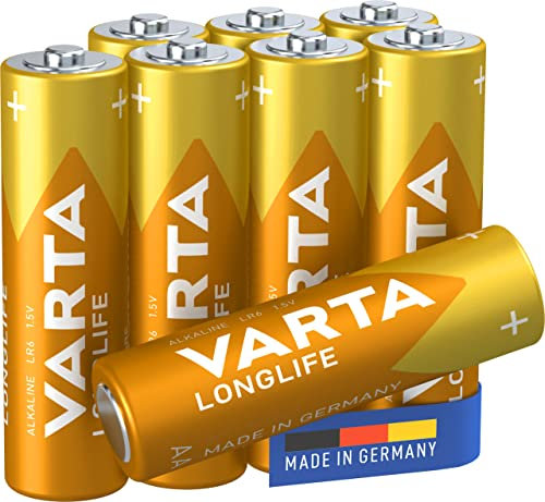 Varta 4106101328 Longlife Batteria Alcalina, Stilo AA LR06, Confezione da 8 Pile Confezione risparmio morbida foil - il design può variare