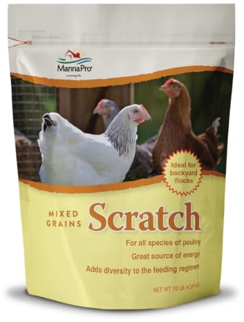 Manna Pro Ultimate Chicken Scratch Feed, Nutrient-Rich Scratch Grain Treat for Chickens and Poultry, Natural Multigrain Blend for Backyard Flocks and Laying Hens, Made in USA, 10 lb Bag