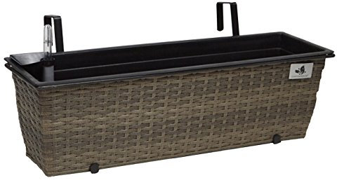 Gartenfreude Jardinière de Balcon en polyrotin avec Suspension et système d'arrosage, différentes Versions 60 cm Naturel