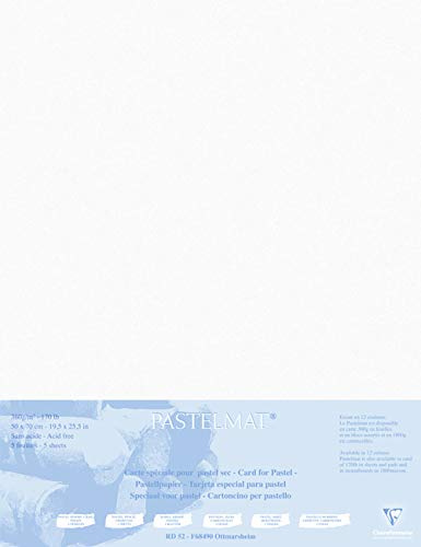 Clairefontaine - Ref 496010C - Pastelmat Mounted Board (5 Sheets) - 1800 Microns - 50 x 70cm - White Colour - Specially Formulated for Use with Pastels
