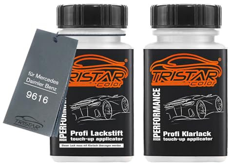 TRISTARcolor Autolack Lackstift Set für Mercedes/Daimler Benz 9616 Polarweiss Trucks Basislack Klarlack je 50ml