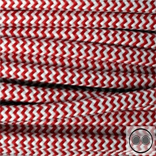 Textilkabel, Stoffkabel,Rot Weis Zick-Zack 2 adrig 2 x 0,75 mm² rund (Meterware)