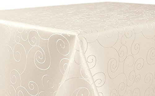 BEAUTEX Tischdecke Damast Ornamente - Bügelfreies Tischtuch - Fleckabweisende, Pflegeleichte Tischwäsche - Tafeltuch, Rund 160 cm, Creme
