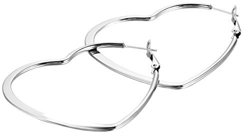 JewelryWe Schmuck Damen Ohrringe, Edelstahl, große Creolen Liebe Herz Ohrschmuck Ohrstecker, Silber, 46mm