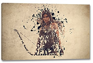 Caro-Art Lara Croft Typographie 90x60cm Digital Art Beige Schwarz Tomb Raider Game Leinwandbild auf Keilrahmen Wandbilder