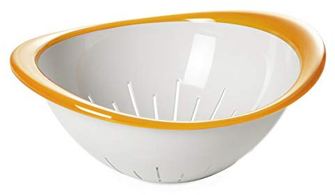 Omada Design Passoire et légumes scola, 26 cm de diamètre, design coloré, ergonomique et innovant, intérieur blanc et bord extérieur coloré, ligne Trendy,Jaune