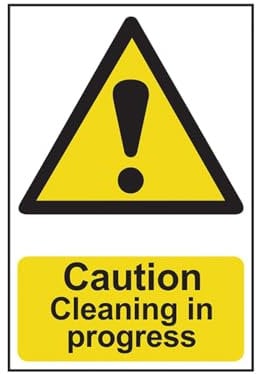 Scan SCA1114 Self adhesive PVC sign - Caution Cleaning in progress - 200 x 300mm