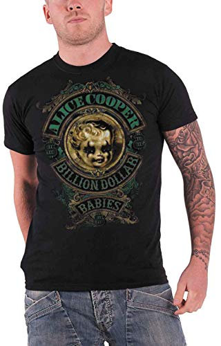 Alice Cooper Men Billion Dollar Baby Crest Short Sleeve T-Shirt, Black, Small