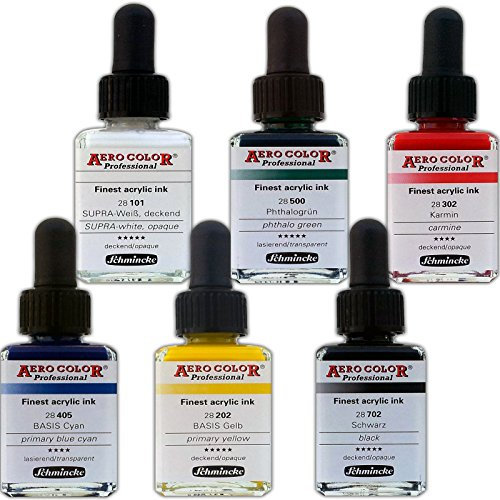 Aero Color® 6x Airbrush Farben Set Schmincke Airbrushfarben á 28 ml Basis Grundfarben