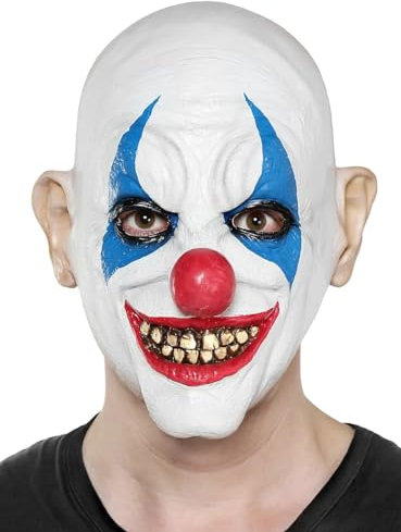 Psycho Clown Maske des Grauens aus Latex - Erwachsenen Grusel Kostüm Vollmaske - ideal für Halloween, Karneval, Motto- & Grusel-Party