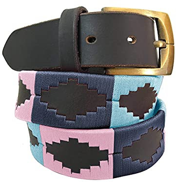 CARLOS DIAZ Herren Damen Premium Unisex Braunes Leder Bestickt Designer Polo Gürtel (105 cm/ 40-42 Inches)