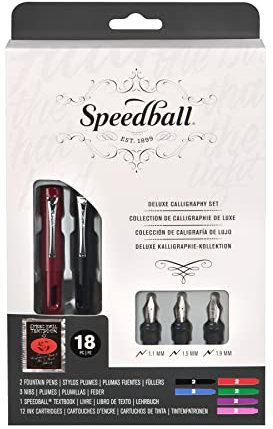 Speedball Calligraphy Fountain Dip Pen Set, 2 Fountain Pens, 3 Nibs, 12 Ink Cartridges, Speedball Textbook, Calligraphy, Writing, Lettering, Art, Craft, Artists, Hobbyists, Enthusiasts