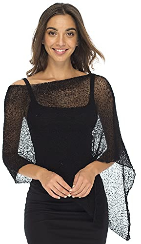 Back From Bali Womens Sheer Poncho Shrug Top Knit Black