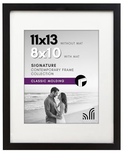 Americanflat 11x13 Picture Frame in Black - Use as 8x10 Picture Frame with Mat or 11x13 Frame without Mat - Engineered Wood Photo Frame with Shatter-Resistant Glass for Wall Display | Shatter-resistant glass, hangs vertical or horizontal, sawtooth hangers included, use with or without mat