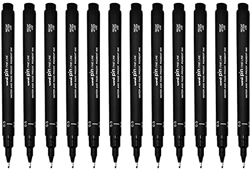 uni-ball Pin Black Technical Drawing Marker Pen 0.5mm - Box of 12 Pens