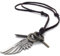 KONOV Schmuck Herren Halskette, Engel Flügel Kreuz Anhänger mit Leder Kette, Braun Silber