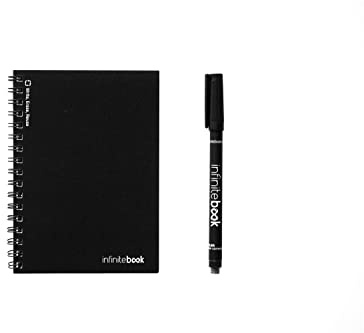 Infinitebook - wiederverwendbar Notizbuch A6, glatt, Spiralen, inkl. Kugelschreiber Schwarz), Schwarz