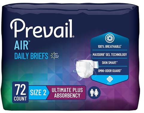 Prevail Breezers 360 Incontinence Briefs, Ultimate Absorbency, Size Two, 72 Count