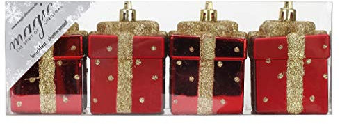 Magic 4 STK. Kunststoff Geschenkbox 6,5cm bruchfest Christbaumkugeln Christbaumschmuck Deko Weihnachtskugeln Weihnachtsschmuck Baumschmuck Set rot