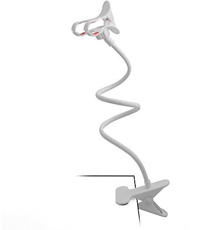 System-S Soporte universal para teléfono móvil flexible para mesa y cama, soporte de cuello de cisne para teléfono móvil inteligente en blanco