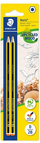STAEDTLER Bleistift Noris 120, Made from Upcycled Wood, Härtegrad 2B, Rutschfeste Soft-Oberfläche, hohe Buchfestigkeit, hohe Qualität Made in Germany, Blisterkarte mit 2 Stück, 120-0 BK2D