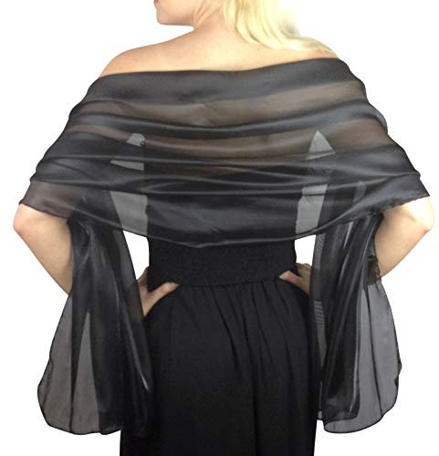 Central Chic Atemberaubende Silky Iridescent Hochzeit Abschlussball Brautjungfern Wraps Stola Schal Pashmina - 24 Farben … (Schwarz)