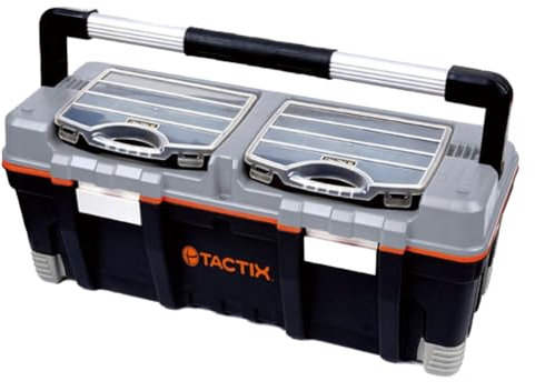 Tactix 320312 Full Length Handle Tool Box with 2-Piece Organizer, 26-Inch, Black/Orange by Tactix