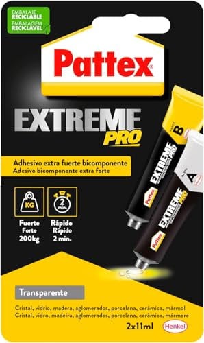 Pattex Extreme Pro, adhesivo extra fuerte multiusos y multimaterial, pegamento epoxi bicomponente de uso universal, pegamento instantáneo (2 min) transparente, 2 x 11 ml