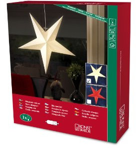 Konstsmide Weißer Papierstern, inkl. Anschlusskabel mit an/aus Schalter, ohne Leuchtmittel, E14 Lampenhalterung, 230V, Innen, weißes Kabel - 2964-200