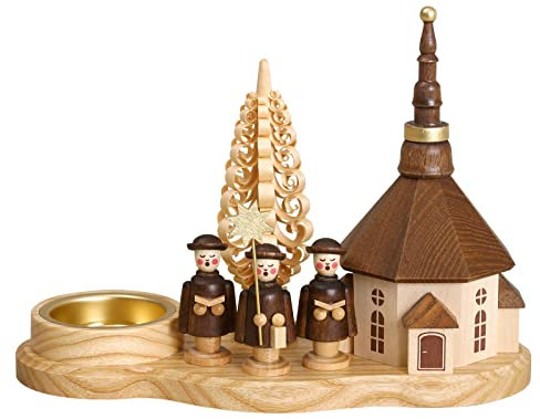 Volkskunstwerkstatt Unger Kurrendebrettchen mit Seiffener Kirche für Teelicht - Original Erzgebirge® #0439