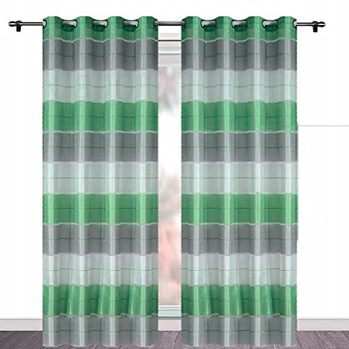 FKL DESIGN Home Deco Gardine Ösen - Vorhang - Halbtransparent Ösenvorhänge - Schlafzimmer Wohnzimmer Kinderzimmer - Vorhänge - Weich Fallende Gardinen - 2er Set - 145x245 cm - Grün-Grau, AGV V4