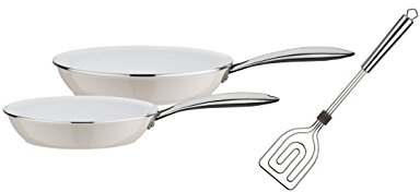 GSW 800181 Ceramica Color Pfannen-Set 3-teilig-inkl. Scala Alleswender, Aluminium, Creme/weiß, 28 cm, 3-Einheiten