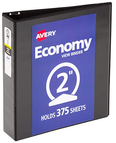 Avery Economy View Binder with 2 Inch Round Ring, Black, 1 Binder (5730)