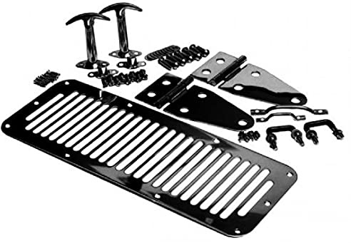 RAMPAGE PRODUCTS Complete Hood Kit for Jeep Wrangler/CJ | Hood Stops, Hinges, Vent, Footman Loop, and Windshield Tie Downs, Steel, Black | 7699 | Fits 1987-1995 Jeep Wrangler YJ