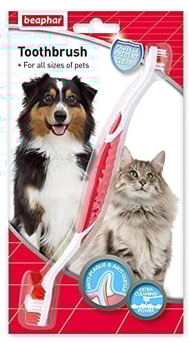 Beaphar, Double - Ended Toothbrush, Dental Care for Dogs & Cats, Targets Hard - to - Reach Areas, Helps Prevent Bad Breath and Combat Plaque, Suitable for All Mouth Sizes, Red, White, 1 Count