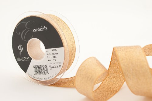 Berisfords 9165 20 m x 25 mm Glitz and Glamour Metallic Lame Ribbon, Dark Gold