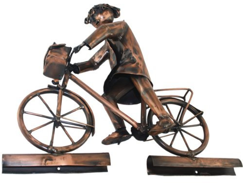 Linneborn Metallwaren GmbH Kupferfigur Frau auf Fahrrad für die Dachrinne, 35 cm Echt Kupfer Handarbeit Dachrinnenfiguren, Dachschmuck, Hausschmuck